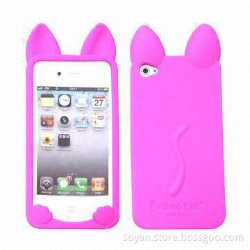Silicone Case for iPhone 4/4S in Cat Design, with OAD Anti-dust Technology